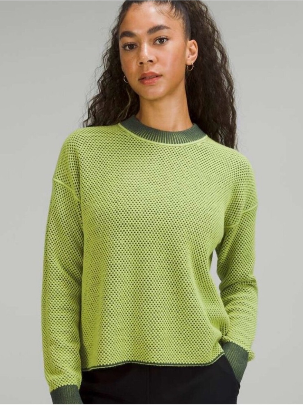 lululemon athletica Reversible Dark & Lime Green Textured Crewneck Sweater